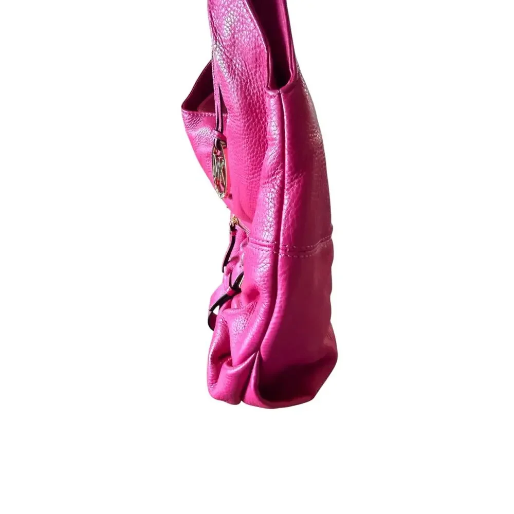 Michael Kors Austin Large Hot Pink Pebbled Leather Hobo Shoulder Bag AUTHENTIC